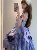 Vintage Ball Gown Spaghetti Straps Grape Chiffon Summer 18th Birthday Dress High Low Ombre Blue Pearls Lolita Dress Birthday Outfits HZ1214