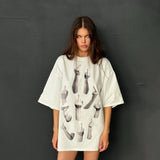 Spring And Summer New Strange Print Short-Sleeved Women's T-Shirt Spring And Summer New Loose Leisure Lazy Big-Size Coat HZ0108