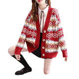 Autumn And Winter Red Rhyme Sweater Cardigan Jacket Women's New Loose Lazy Wind Women's Knitwear In The Spring And Autumn Of 2025 HZ0108