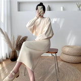 Autumn And Winter Korean Version Of Lazy Sweater Women Loose Chic Hoodie Top Two Sets Of Knitted Sling Vest Dress HZ0108