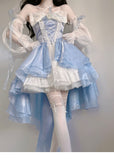 Niulatu Ball Gown Strapless Blue Organza Floral Holiday Lolita Dress Birthday Dresses Birthday Outfits SD1240