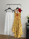 Simple A line Halter Yellow Summer Dress Holiday Party Dress Birthday Outfits For Teens HZ1214