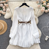 Niulatu A line V Neckline Long Sleeves White Holiday Dresses Women's Dress SD1290