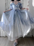 Vintage Ball Gown Off The Shoulder Short Sleeves 16th Blue Birthday Dresses Lolita Dress Birthday Outfits HZ1214