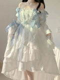 Vintage Ball Gown Square Long Sleeves White Chiffon Summer 18th Birthday Dress Lolita Dress Birthday Outfits HZ1214