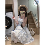 Vintage Ball Gown Square Neck White Blue Short Summer 18th Birthday Dress Lolita Dress Birthday Outfits HZ1214