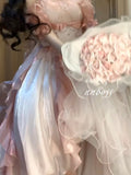 Princess Ball Gown Off The Shoulder Short Sleeves Ombre Pink Floral 16th Chiffon Birthday Dress Lolita Dress 18th Birthday Outfits HZ1214