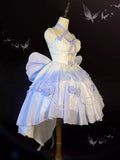 Vintage Ball Gown Spaghetti Straps Short Chiffon Summer 18th Birthday Dress High Low Ombre Blue Lolita Dress Birthday Outfits HZ1214