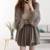 2025 Korean Version Of Large-Size Soft-Creinible Black Sweater Knitted Loose Cardigan Women's Spring And Autumn Solid Color Long-Sleeved Coat HZ0108