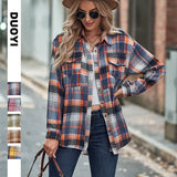 2025 Women's Top Autumn And Winter New Dress Long-Sleeved Pocket Casual Plaid Shirt HZ0108