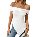 2025 Summer New Lady Repair Slanted Shoulder Sexy Sweet Blouse T-Shirt HZ0108