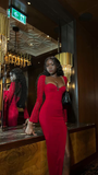 Niulatu Red Evening Dress With Long Sleeves 20th Birthday Red Party Dress HZ1007