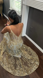 Niulatu Embroidered Corset Style Gold Mermaid Evening Dress HZ1007