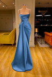 Niulatu Burgundy Spaghetti Straps Pleated Mermaid Prom Dress Long Evening HZ1007