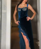 Niulatu Slit Velvet Lace Long Prom Dress Evening Dress HZ0113