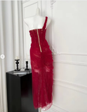 Niulatu Burgundy Tulle Lace Prom Dress Evening Dress HZ1007