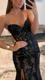 Niulatu Evening Dress Sexy Strapless Sweetheart Lace Slit Mermaid Prom Dress HZ1007