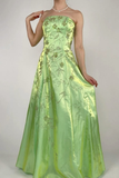 Niulatu Green Satin Beaded A Line Prom Dress Evening Dress HZ1007