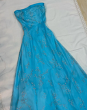 Niulatu Strapless Sequins Evening Dress Blue A Line Prom Dress HZ1007