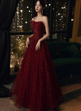 Niulatu Red Floral Lace and Tulle Long Evening Gown Party Dress Burgundy Formal Dresses HZ1007