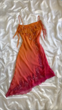 Niulatu Spaghetti Straps Ombre Orange Chiffon Beaded Prom Dress Evening Gown HZ1007
