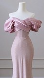 Niulatu Pink Sequin Evening Gown Elegant Women's Off Shoulder Party Prom Evening Dress HZ1007
