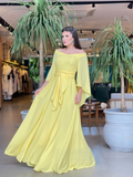 Niulatu A-line Chiffon Prom Dress Yellow Evening Dress HZ1007