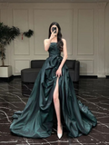 Niulatu Green Strapless Satin Party Dress Formal A Line Prom Evening Dress HZ1007