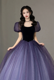 Niulatu Tulle Short Sleeve Formal Dress Cute A-Line Evening Dress HZ1007