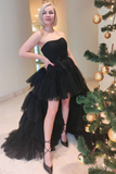 Niulatu High Low Tulle Prom Dress Black Tulle High Low Formal Evening Dress HZ1007