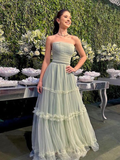 Niulatu Green A-line Strapless Maxi Long Party Prom Dress Evening Dress HZ1007