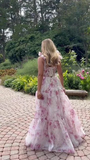 Niulatu Chiffon Rose Print A Line Prom Dress Evening Dress HZ1007