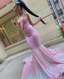Niulatu Halter Neck Long Prom Dress For Black Girls Appliques Birthday Party Gowns Sequin Mermaid Evening Dress HZ1007