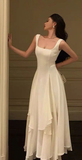 Niulatu Neck White Asymmetric A-Line Long Evening Dress HZ1007