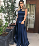 Niulatu A-line Satin Long Prom Dress Fashion Evening Dress HZ1007