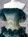 Niulatu Dark Green Tulle Sequins Layered A Line Prom Dress Strapless Evening Dress HZ1007