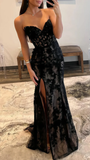 Niulatu Evening Dress Sexy Strapless Sweetheart Lace Slit Mermaid Prom Dress HZ1007