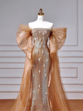 Niulatu Off The Shoulder Tulle Beaded Prom Dress Long Mermaid Evening Dress HZ1007