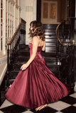 Niulatu A Line Straps Burgundy Satin Long Prom Dress Evening Dress HZ1007