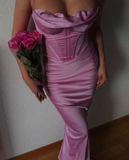 Niulatu Spaghetti Straps Lavender Satin Evening Dress Sheath Party Prom Dress HZ1007
