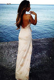 Niulatu Spaghetti Straps Floor Length Backless Side Slit Appliques Prom Dress HZ0113