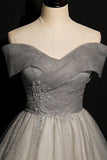 Off the Shoulder Long Grey Evening HZ0308