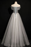 Off the Shoulder Long Grey Evening HZ0308