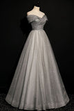 Off the Shoulder Long Grey Evening HZ0308