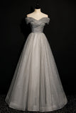 Off the Shoulder Long Grey Evening HZ0308