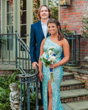 One Shoulder Hot Pink Sequins Mermaid Long Prom HZ0308