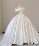 Elegant Ball Gown Off The Shoulder Satin Wedding Dresses White Brides Dress HZ1214