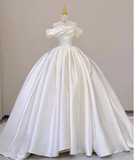 Elegant Ball Gown Off The Shoulder Satin Wedding Dresses White Brides Dress HZ1214