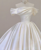 Elegant Ball Gown Off The Shoulder Satin Wedding Dresses White Brides Dress HZ1214