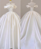 Elegant Ball Gown Off The Shoulder Satin Wedding Dresses White Brides Dress HZ1214